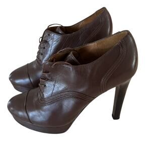 Eli Tahari Winston Lace Up Brown Leather Heeled Booties Size 7 (37.5)